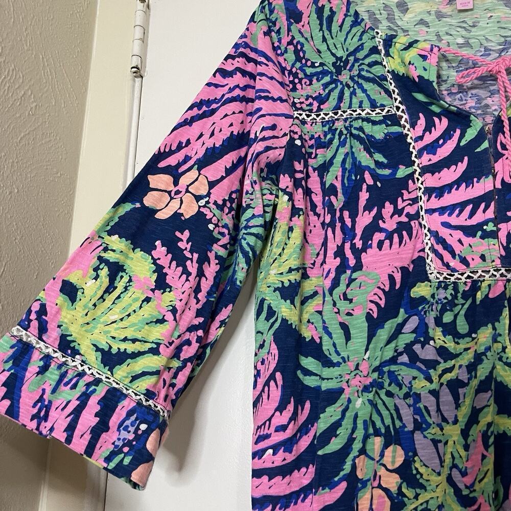 Lilly Pulitzer Tilda Tunic in Indigo All A Glow Neon floral Top Shirt Large - Picture 4 of 6